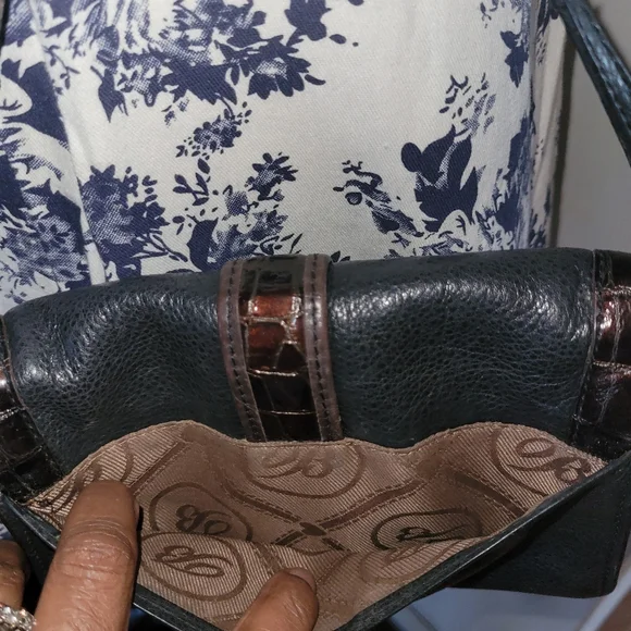 Brighton Vintage Brown & Black Leather Crossbody Bag - Picture 8 of 10